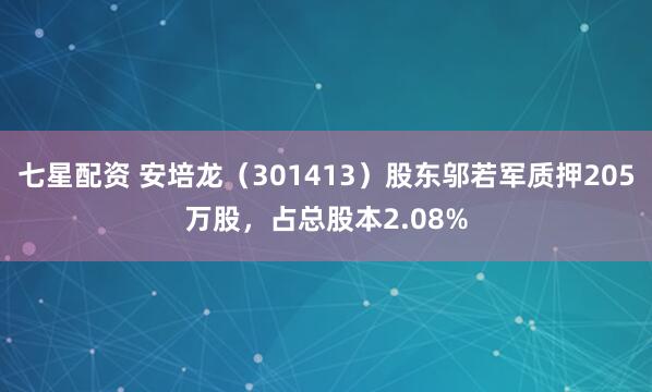 七星配资 安培龙（301413）股东邬若军质押205万股，占总股本2.08%